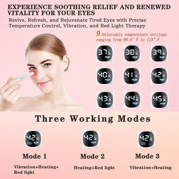 Vowleike Light 98°F to 113°F LCD Display Eye Massager for Dry Eyes, Dark Circles - Picture 6 of 7